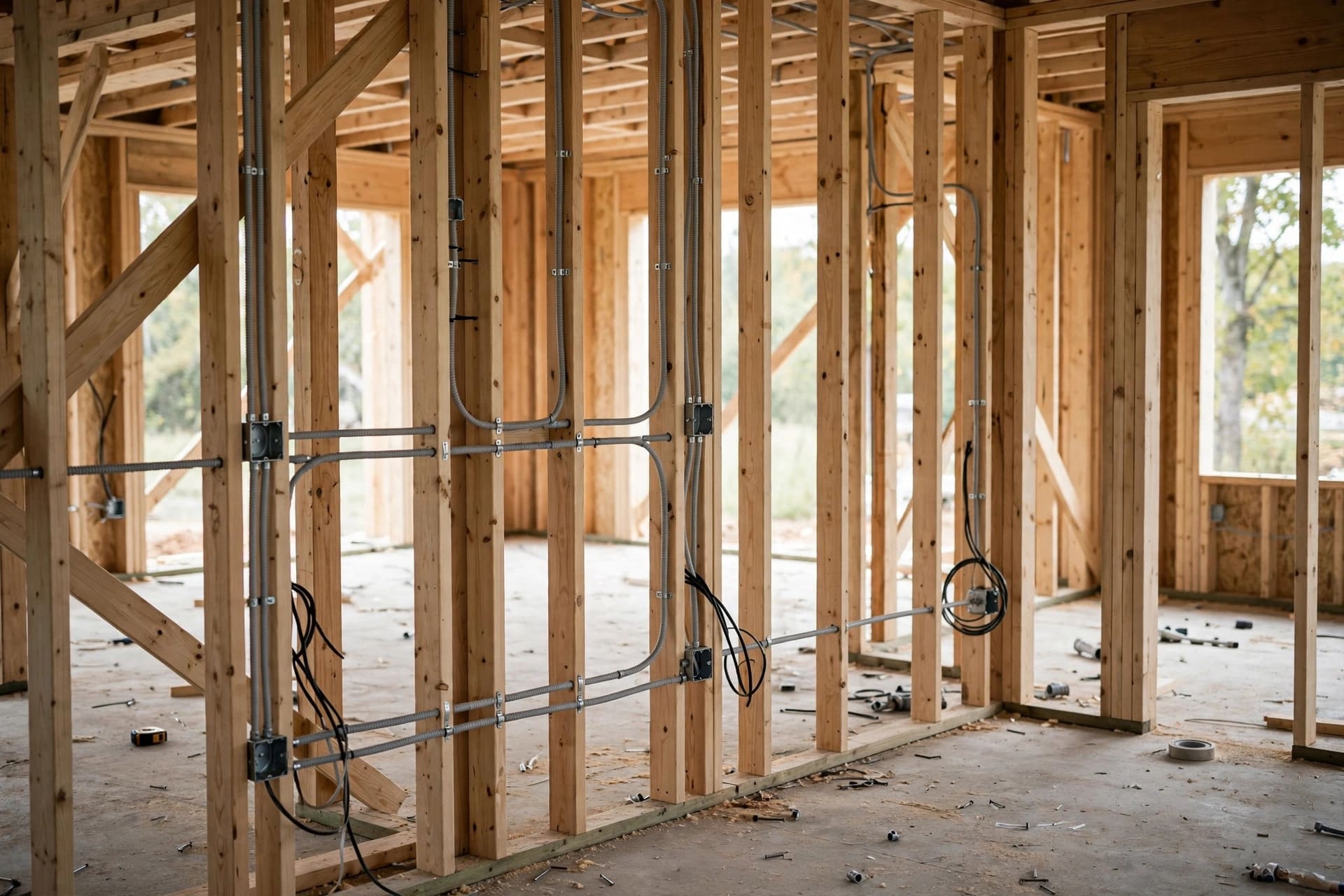 Timber frame of a residential extension under construction