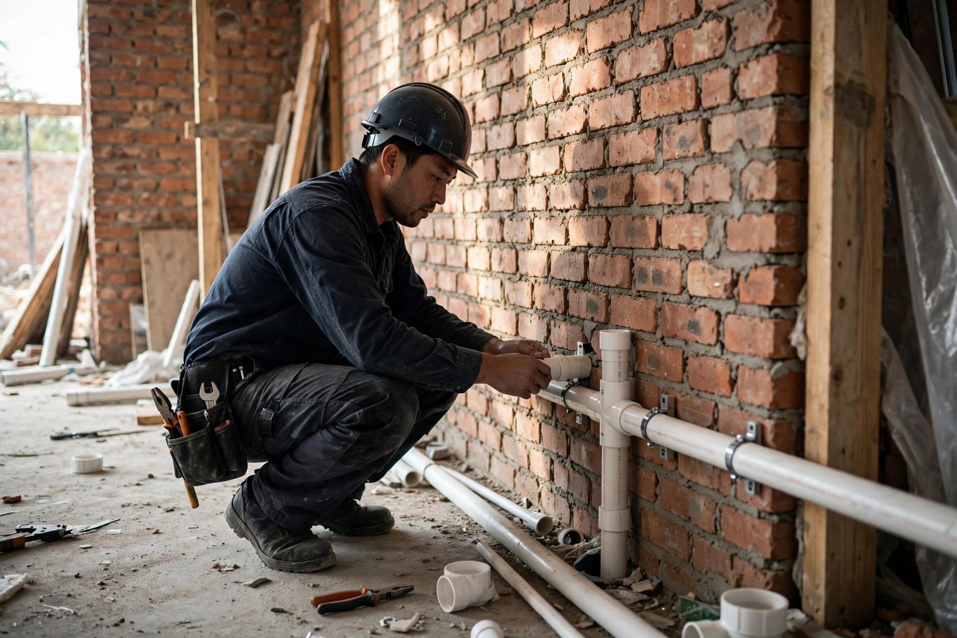 Pipework being installed during a renovation